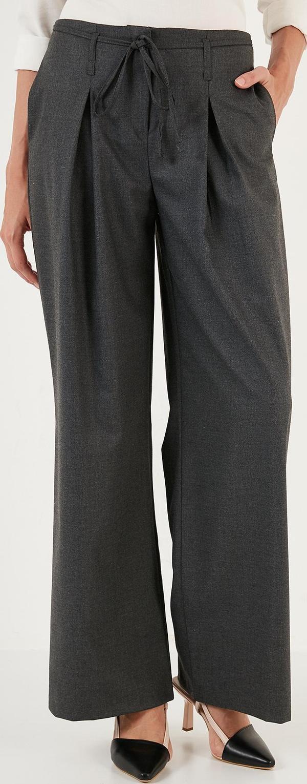 Lela Regular Fit Yüksek Bel Bol Paça Pileli Palazzo Bayan Pantolon 611PL00198 ANTRASİT - Image 1