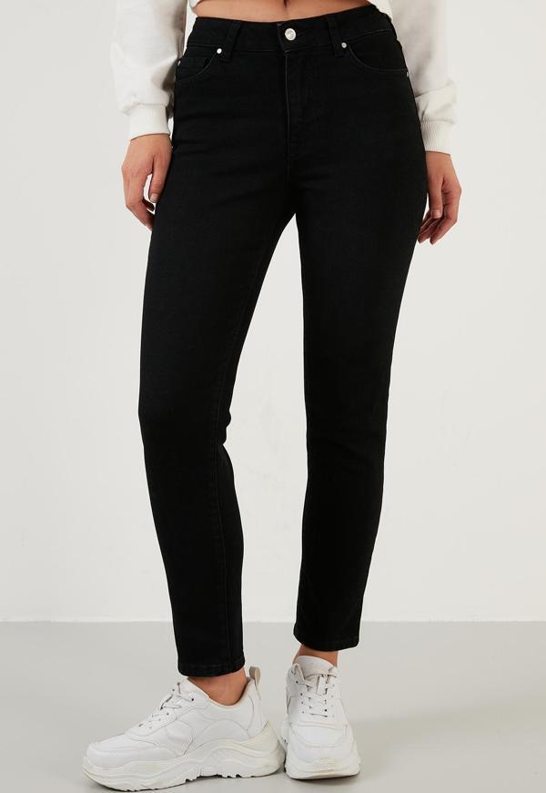 Lela Pamuklu Slim Fit Yüksek Bel Dar Paça Jeans Bayan Kot Pantolon 639LOREN SİYAH - Image 1