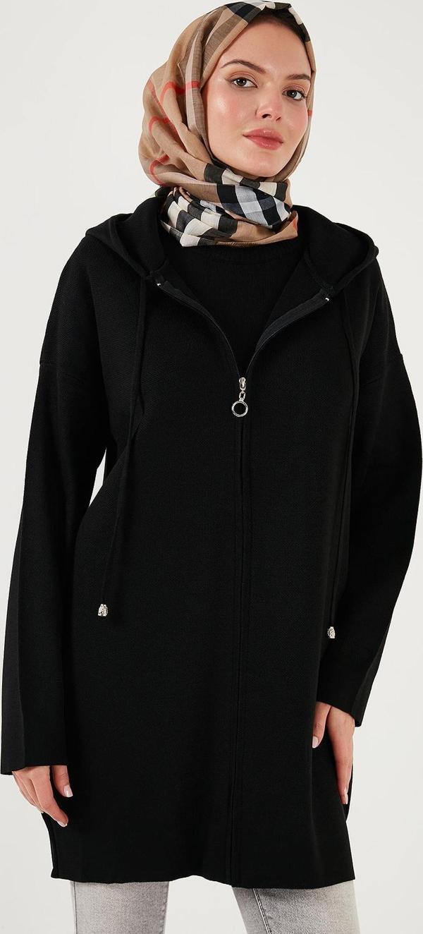 Lela Modest Regular Fit Kapüşonlu Tesettür Triko Bayan Hırka 4616176 SİYAH - Image 1