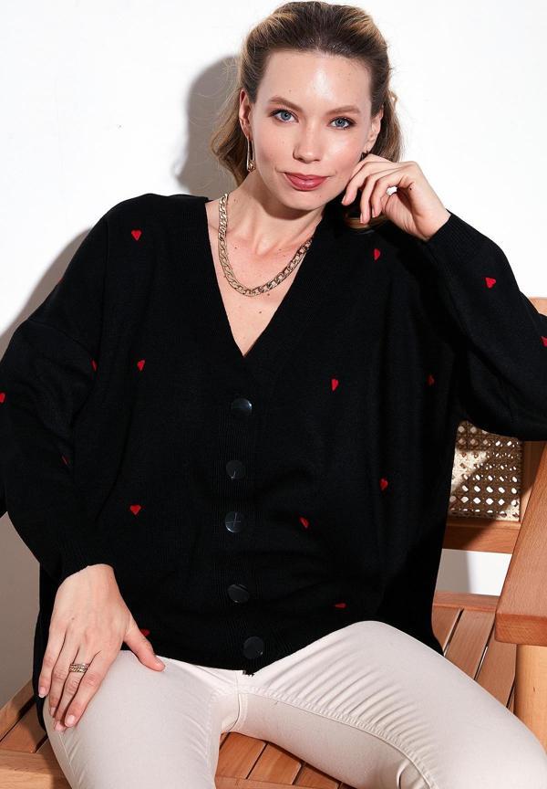 Lela Rahat Kesim V Yaka Triko Bayan Hırka 4616190 SİYAH - Image 1