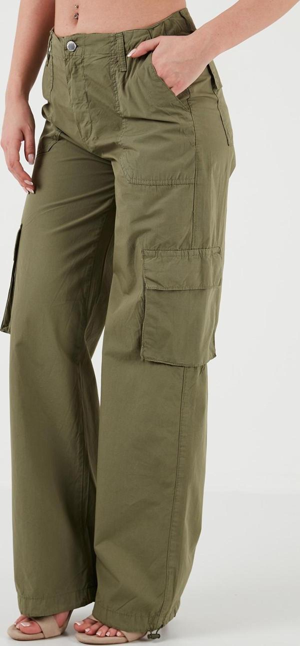 Lela Pamuklu Yüksek Bel Geniş Paça Kargo Bayan Pantolon 668YP50022S4 HAKİ - Image 1