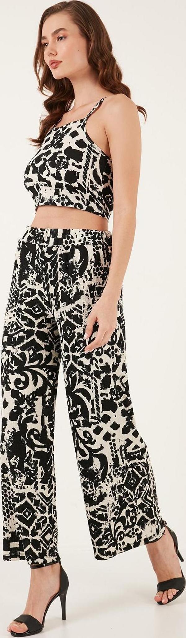 Lela Desenli Yüksek Bel Geniş Paça Bayan Pantolon 5865681 SİYAH - Image 1