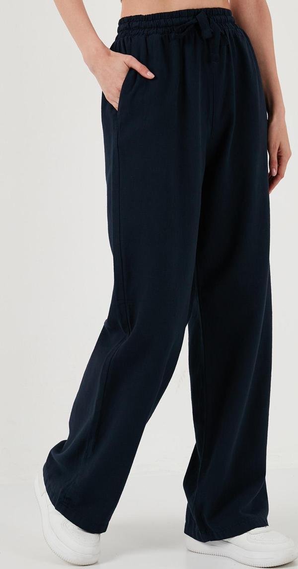 Lela Pamuklu Relaxed Fit Yüksek Bel Bol Paça Bayan Pantolon 668YP5118 LACİVERT - Image 1