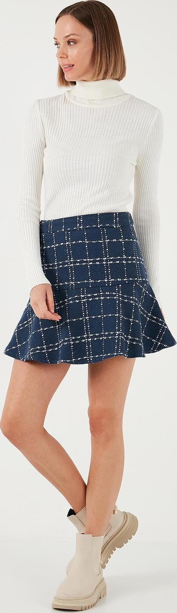 Lela Kareli Volanlı Mini Kışlık Bayan Etek 611ET00176W4 İNDİGO - Image 1