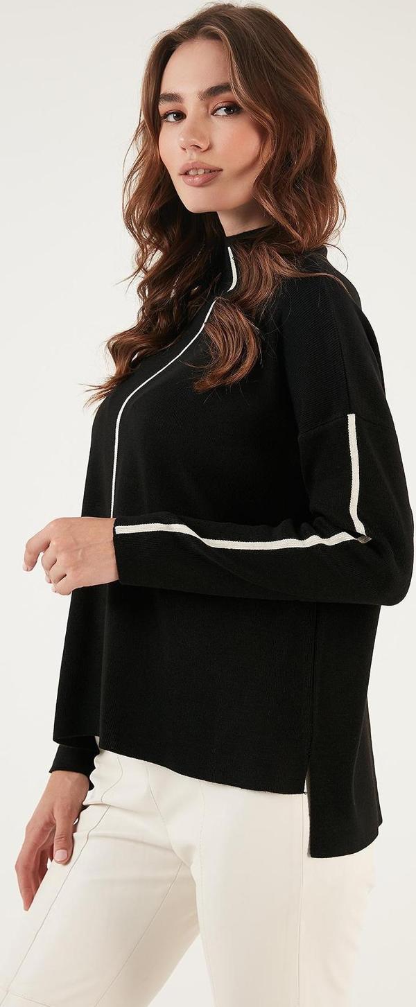 Lela Balıkçı Yaka Soft Akrilik Bayan Kazak 4614815 SİYAH-EKRU - Image 1