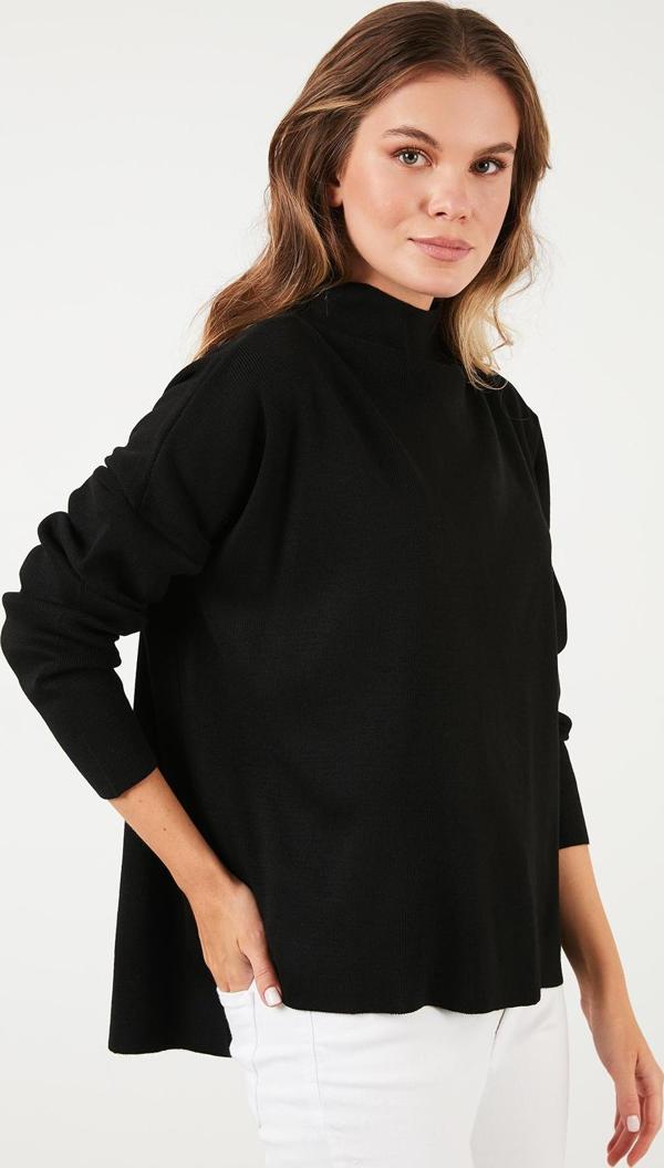 Lela Arkası Uzun Dik Yaka İnce Triko Bayan Kazak 4615002 SİYAH - Image 1