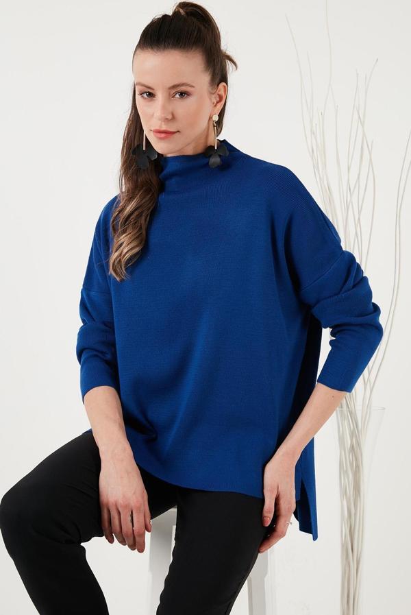 Lela Arkası Uzun Dik Yaka İnce Triko Bayan Kazak 4615002 MÜREKKEP - Image 1