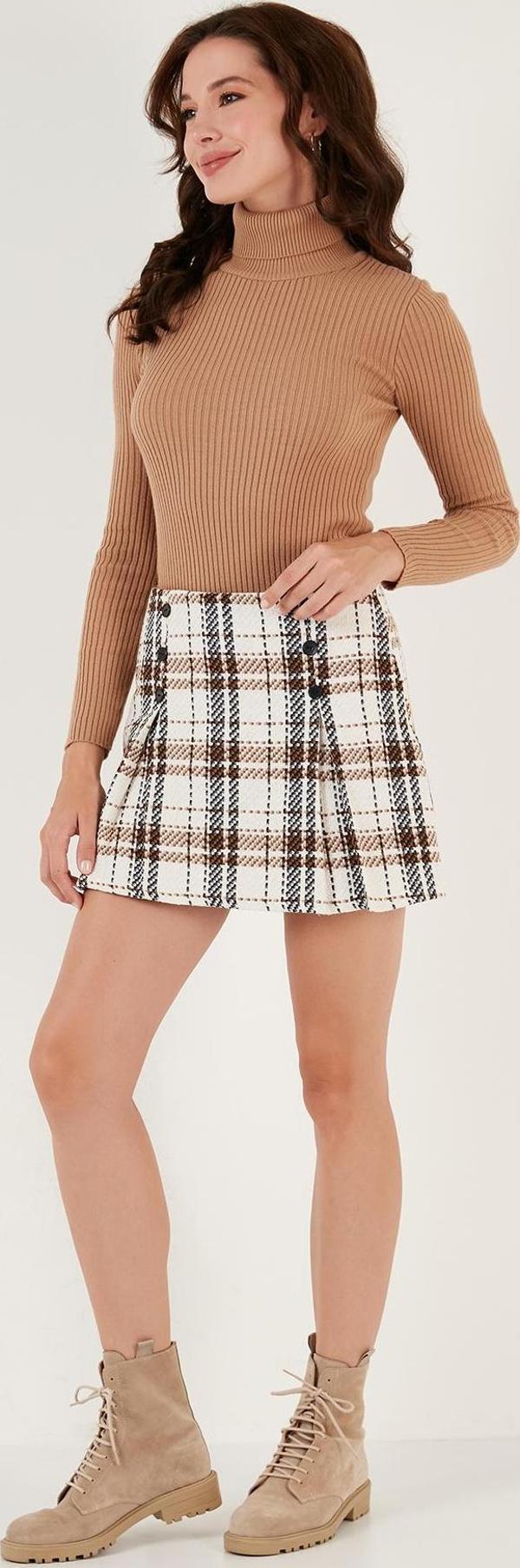 Lela Regular Fit Kışlık Tüvit Mini Bayan Şort Etek 611ET0020 CAMEL - Image 1