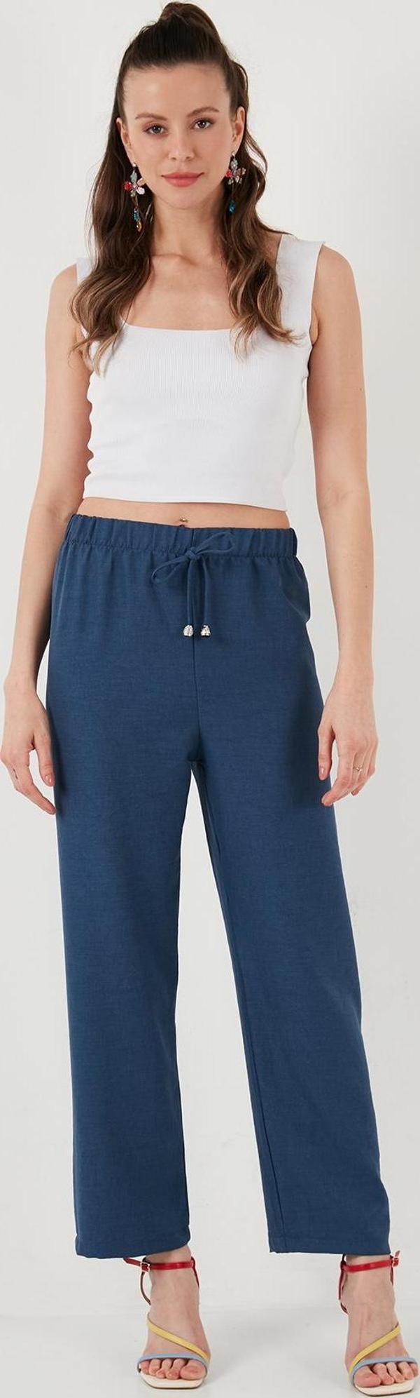 Lela Relaxed Fit Bol Paça Bayan Pantolon 5865826 İNDİGO - Image 1