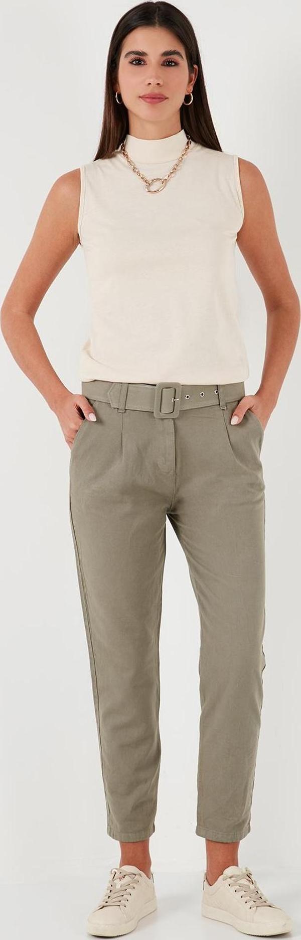 Lela Pamuklu Normal Bel Regular Fit Kemerli Bayan Pantolon 668YP4152 AÇIK HAKİ - Image 1