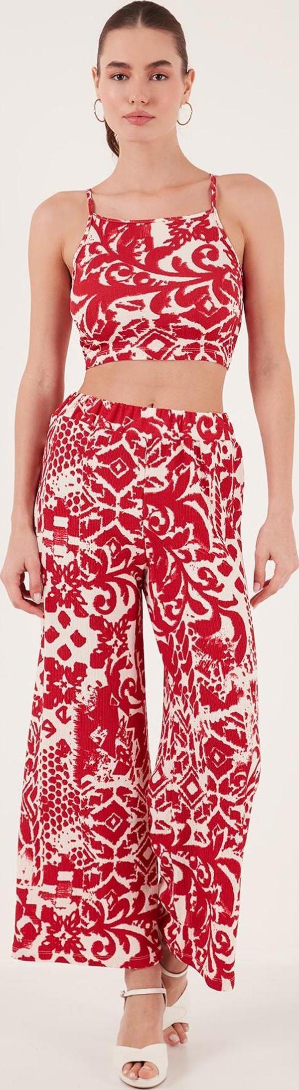 Lela Desenli Yüksek Bel Geniş Paça Bayan Pantolon 5865681 BORDO - Image 1