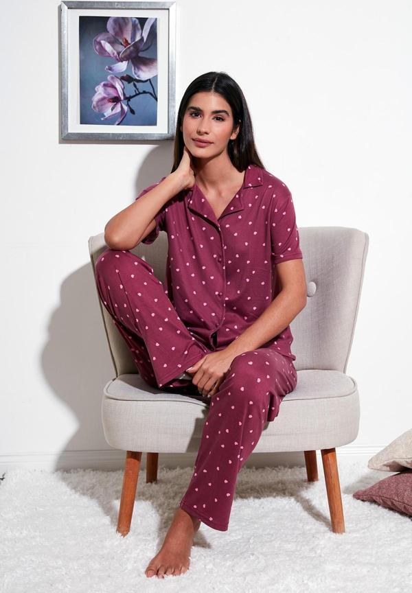 Lela Desenli Regular Fit Gömlek Yaka Bayan Pijama Takımı 65750101 MÜRDÜM - Image 1