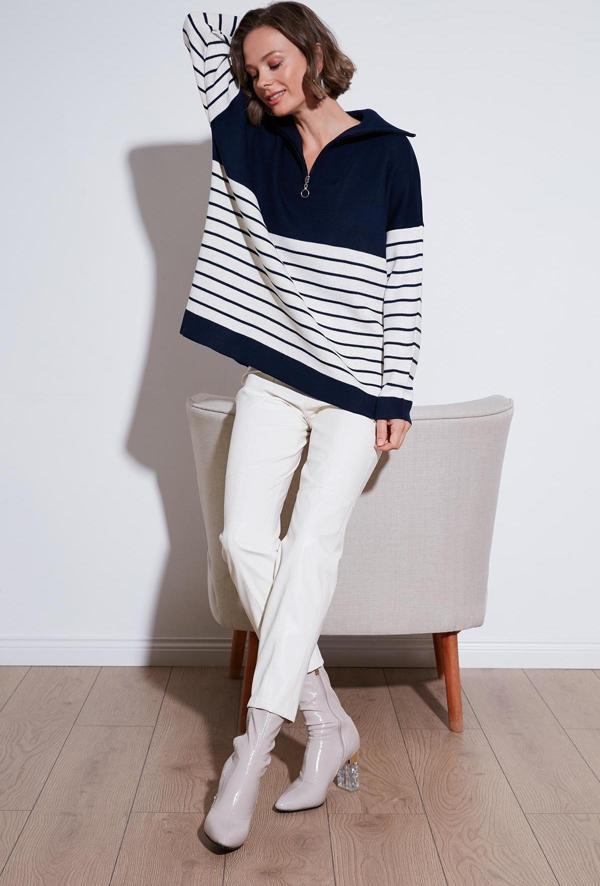 Lela Akrilik Yarım Fermuarlı Yaka Triko Bayan Kazak 4615221 LACİVERT - Image 1