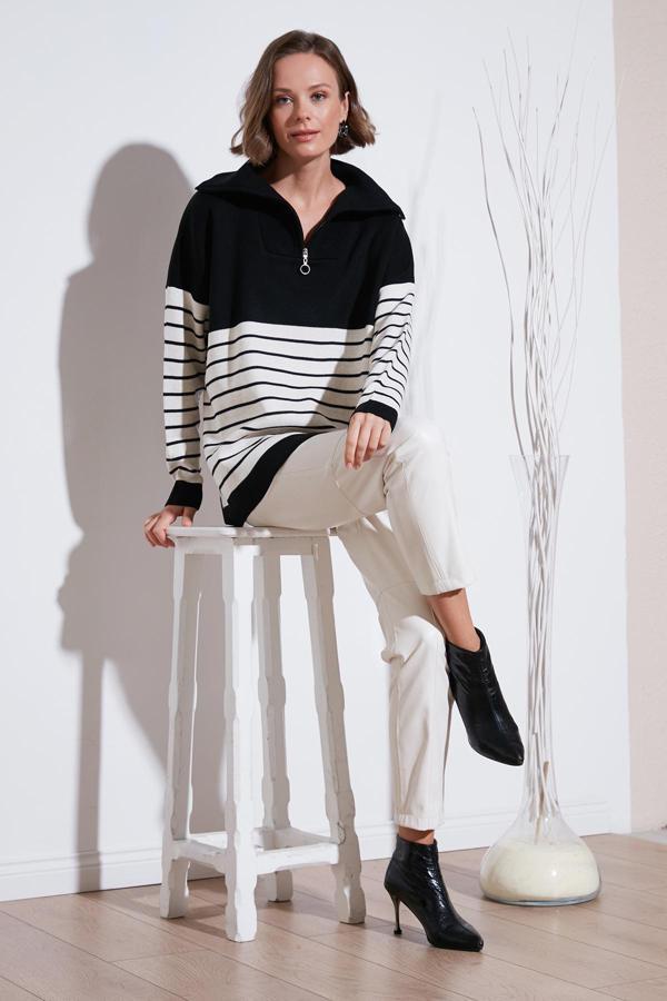 Lela Akrilik Yarım Fermuarlı Yaka Triko Bayan Kazak 4615221 SİYAH - Image 1