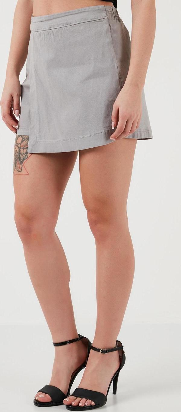 Lela Pamuklu Fermuarlı Asimetrik Mini Bayan Şort Etek 668YP4411 GRİ - Image 1