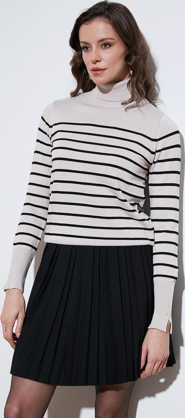 Lela Çizgili Regular Fit Balıkçı Yaka Bayan Kazak 4615565 EKRU - Image 1