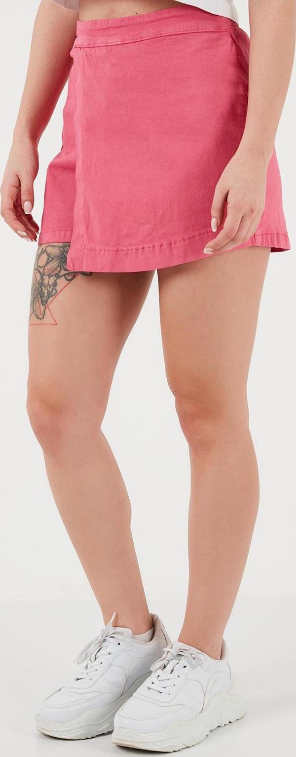 Lela Pamuklu Fermuarlı Asimetrik Mini Bayan Şort Etek 668YP4411 FUŞYA - Image 1