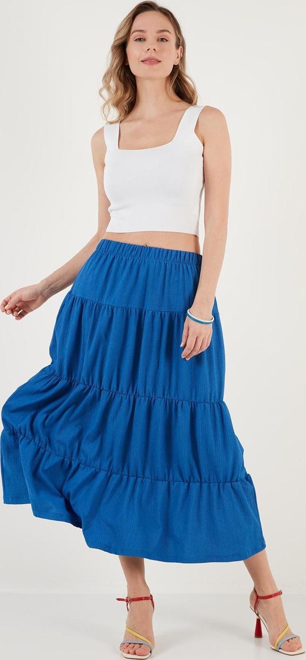 Lela Beli Lastikli Katlı Uzun Bayan Etek 5865568 SAKS - Image 1
