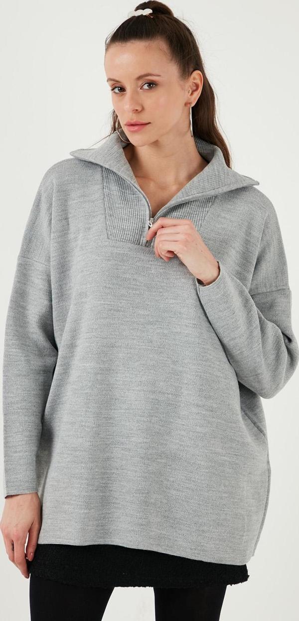 Lela Yarım Fermuarlı Onesize Triko Bayan Kazak 4616079Y AÇIK GRİ - Image 1