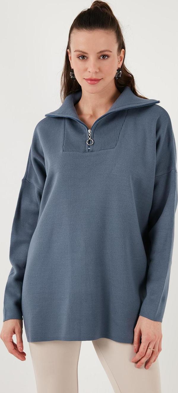 Lela Yarım Fermuarlı Onesize Triko Bayan Kazak 4616079Y İNDİGO - Image 1