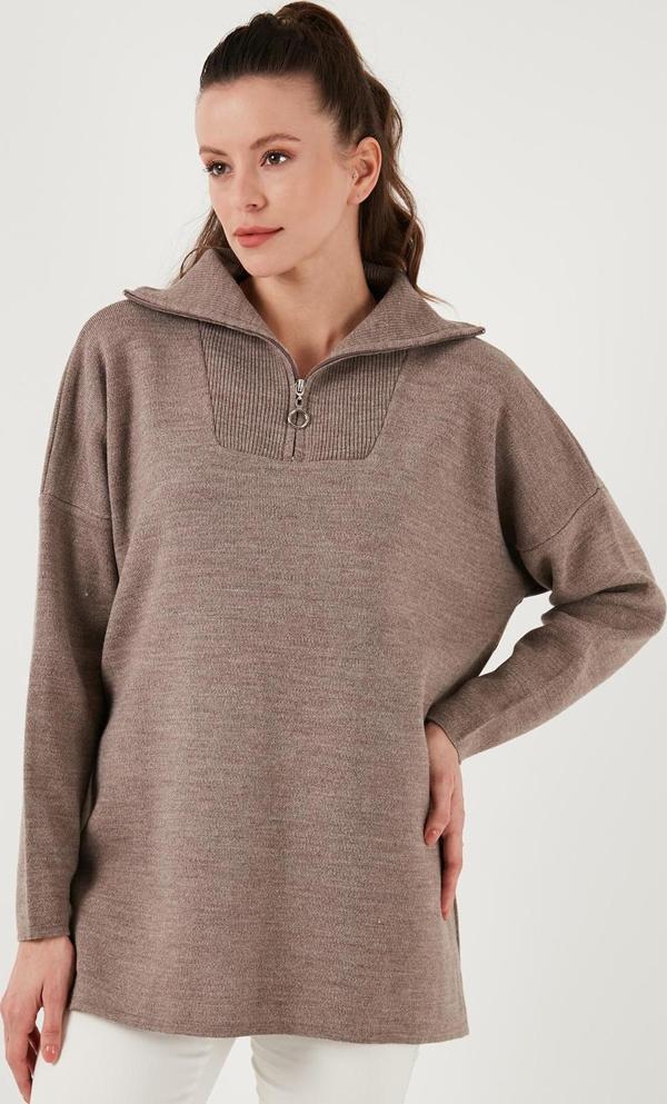 Lela Yarım Fermuarlı Onesize Triko Bayan Kazak 4616079Y KOYU VİZON - Image 1