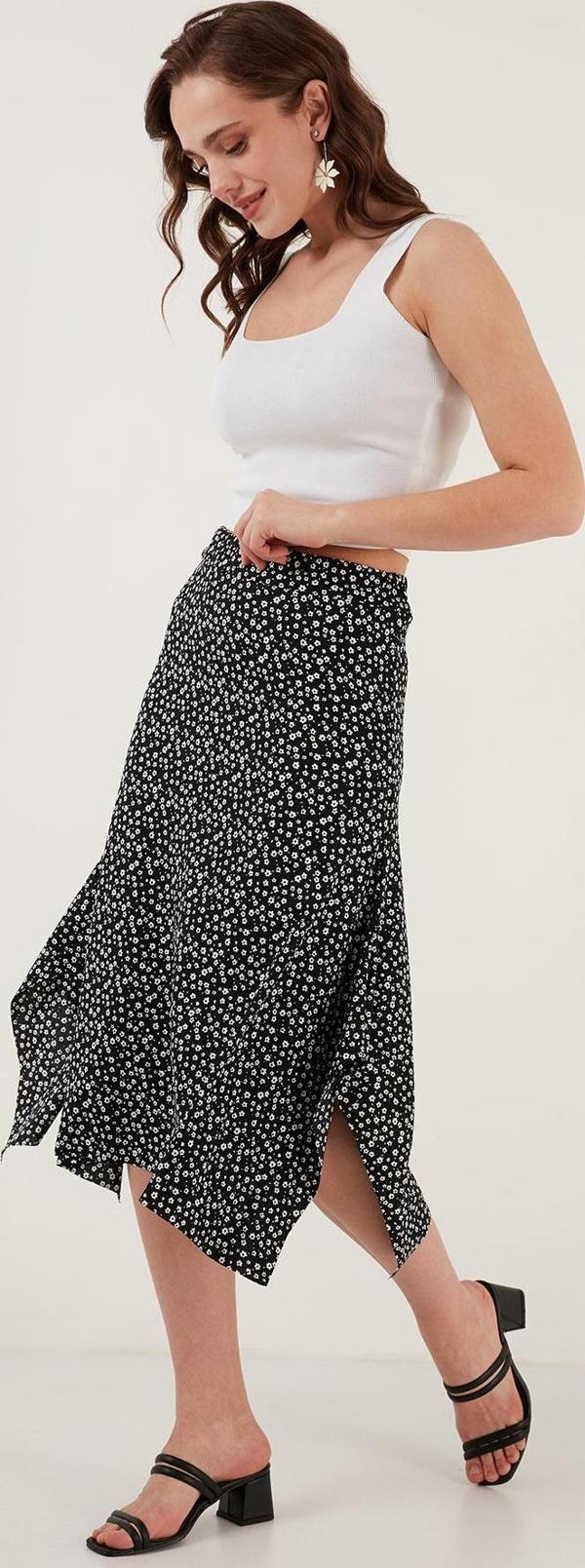 Lela Desenli Volanlı Midi Boy Yırtmaçlı Bayan Etek 5864073 SİYAH - Image 1