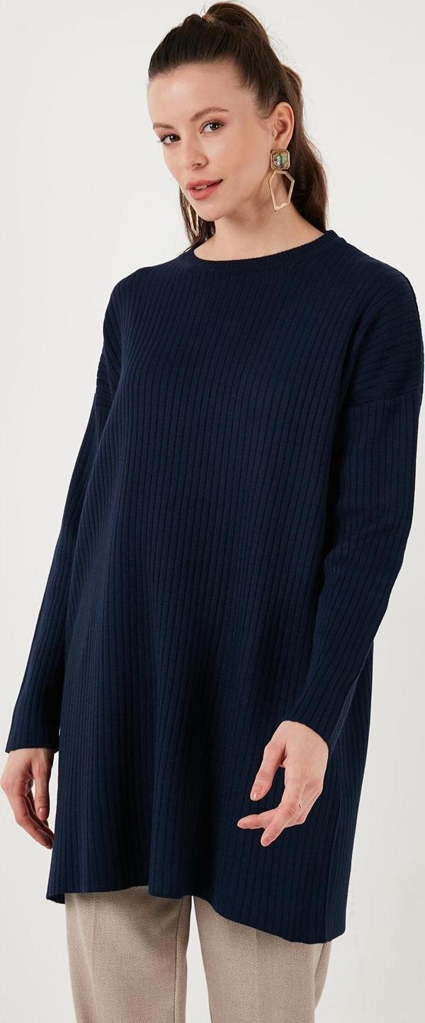 Lela Triko Modest Bisiklet Yaka Bayan Kazak 4616152 LACİVERT - Image 1