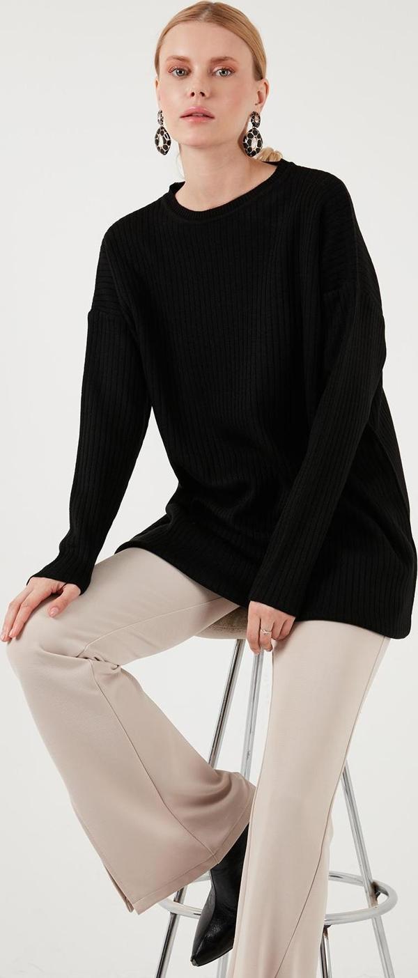 Lela Triko Modest Bisiklet Yaka Bayan Kazak 4616152 SİYAH - Image 1