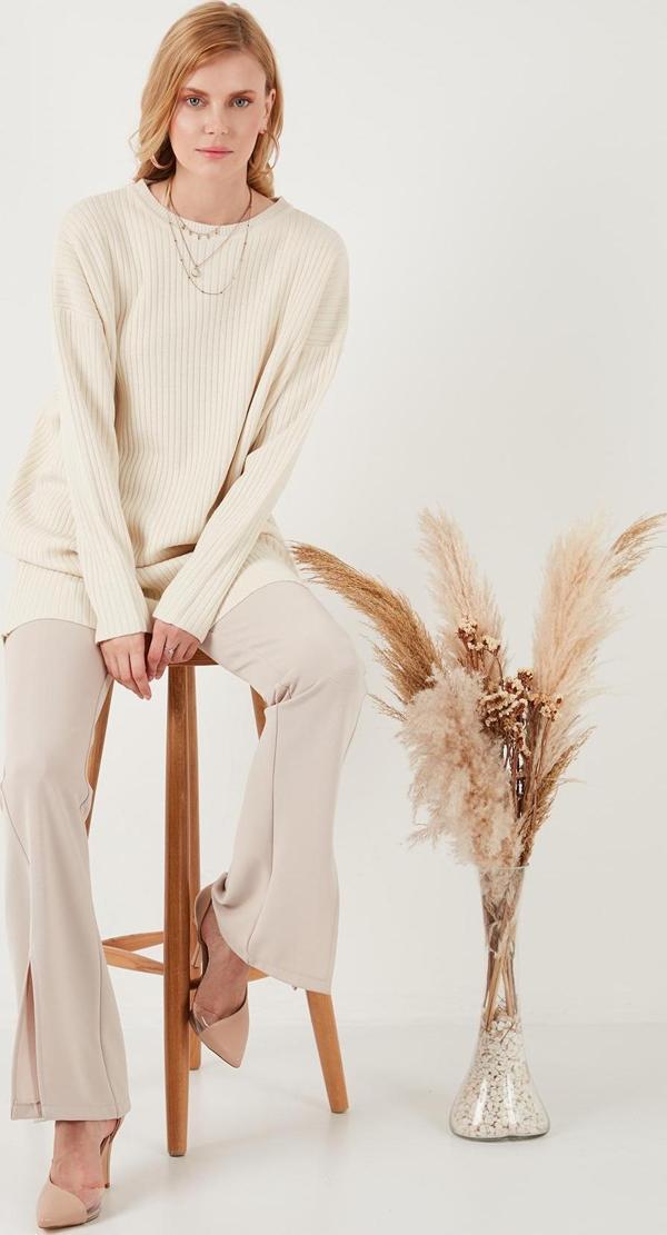 Lela Triko Modest Bisiklet Yaka Bayan Kazak 4616152 KREM - Image 1