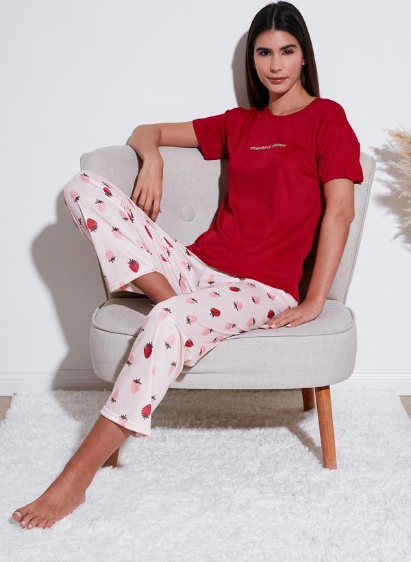 Lela Regular Fit Bisiklet Yaka Kısa Kollu Bayan Pijama Takımı 65770105 KIRMIZI - Image 1