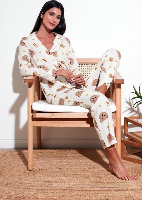 Lela Reguar Fit Yumuşak Dokulu Bayan Pijama Takımı 611PT288Y BEJ - Image 1