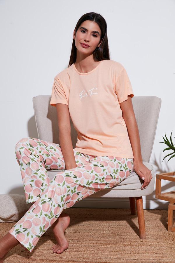 Lela Regular Fit Bisiklet Yaka Kısa Kollu Bayan Pijama Takımı 65770105 SOMON - Image 1