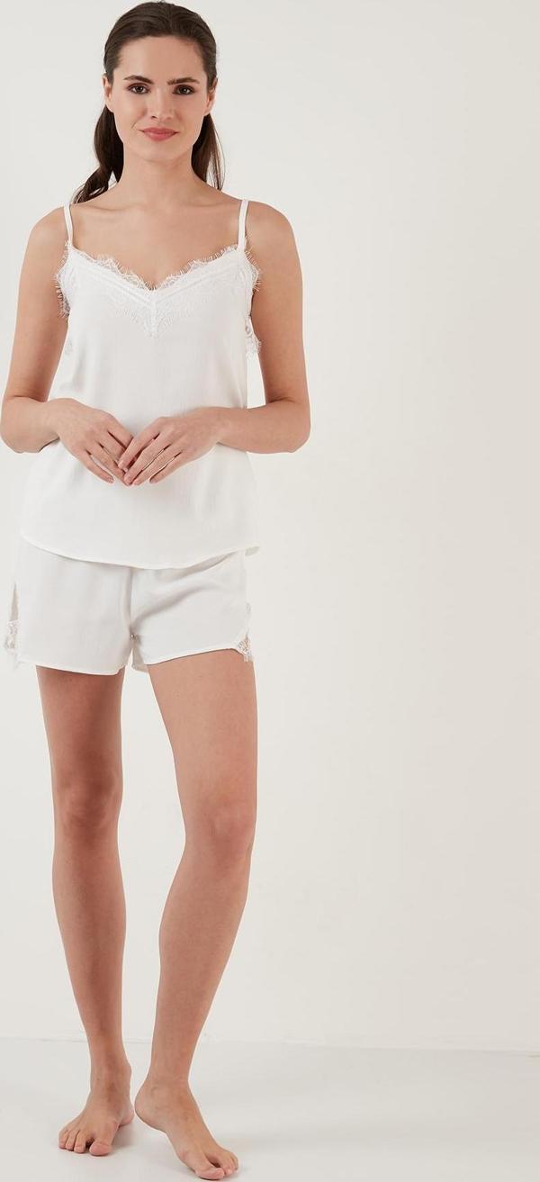 Lela Dantelli V Yaka İp Askılı Mini Şortlu Bayan Pijama Takımı 6110300 EKRU - Image 1
