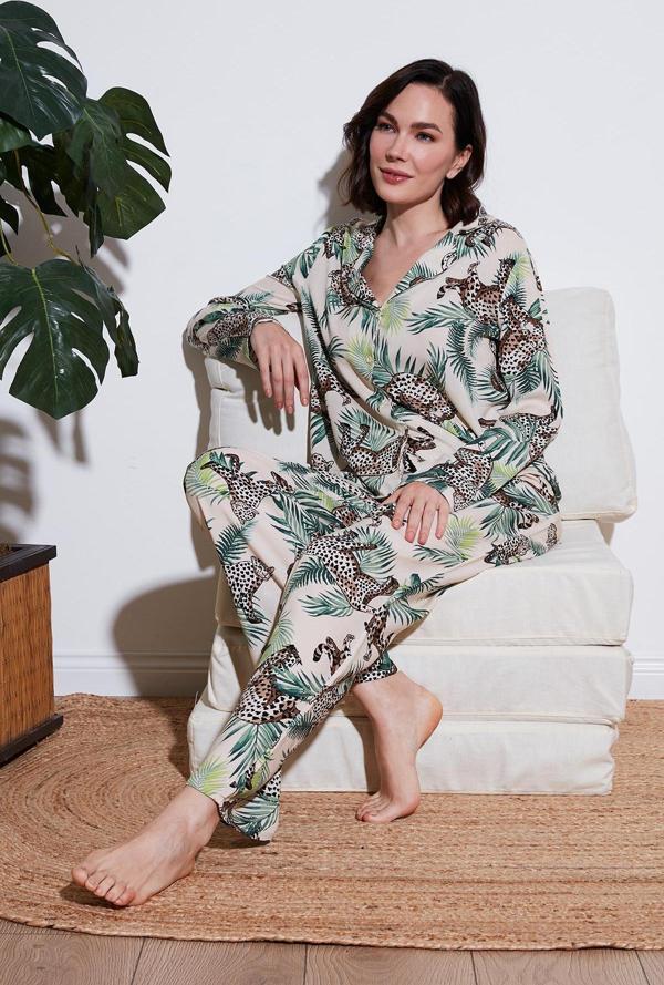 Lela Reguar Fit Yumuşak Dokulu Bayan Pijama Takımı 611PT288Y VİZON-YEŞİL - Image 1