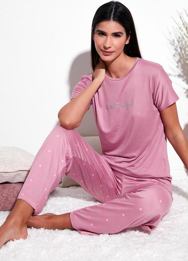 Lela Regular Fit Bisiklet Yaka Kısa Kollu Bayan Pijama Takımı 65750107 PUDRA - Image 1