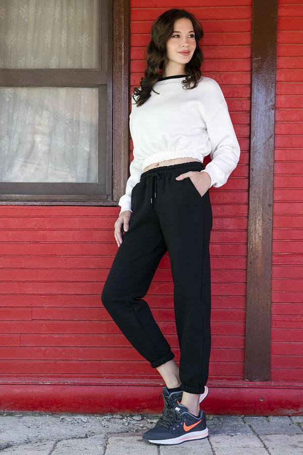 Lela Pamuklu Regular Fit Şardonlu Jogger Bayan Eşofman Altı 5864276K SİYAH - Image 1