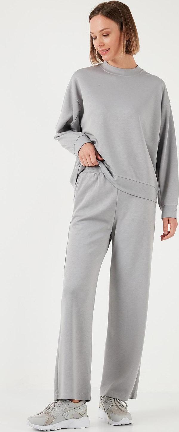 Lela Streç Bol Paça Regular Fit OYSHO Kumaş Bayan Eşofman Altı 5865881 GRİ - Image 1