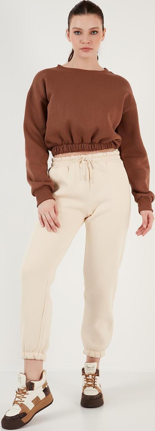 Lela Pamuklu Regular Fit Şardonlu Jogger Bayan Eşofman Altı 5864276K TAŞ - Image 1