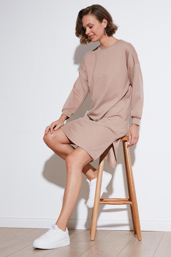 Lela Modest OYSHO Kumaş Relaxed Fit Yırtmaçlı Bayan Tunik 5865878 BİSKÜVİ - Image 1