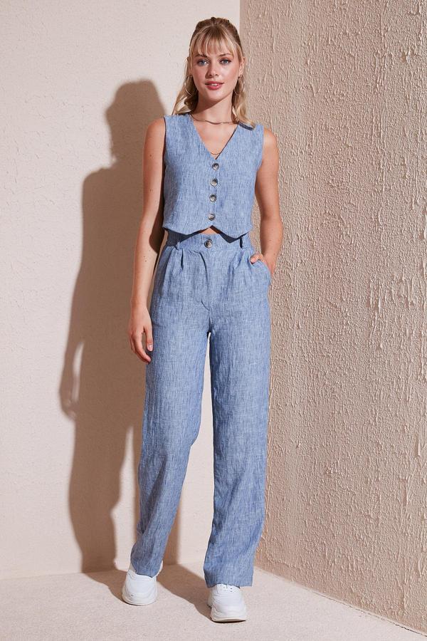 Lela Regular Fit Bol Paça Yelekli Bayan Takım 67045162S4 İNDİGO - Image 1