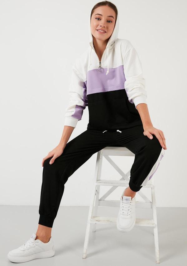 Lela Renk Bloklu Regular Fit Kapüşonlu Spor Bayan Takım 5863835 LİLA - Image 1