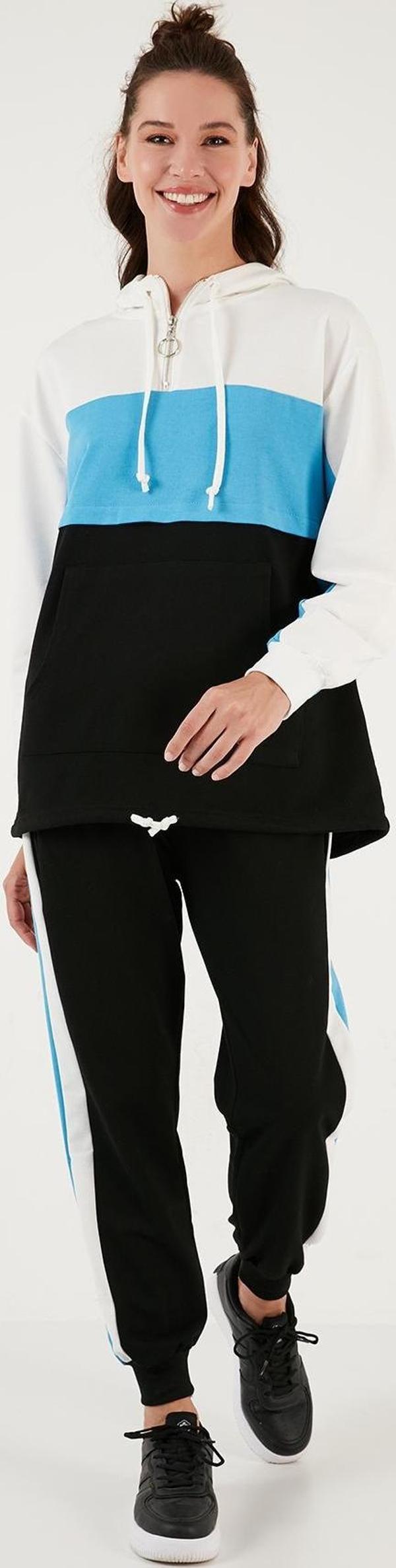 Lela Renk Bloklu Regular Fit Kapüşonlu Spor Bayan Takım 5863835 TURKUAZ - Image 1