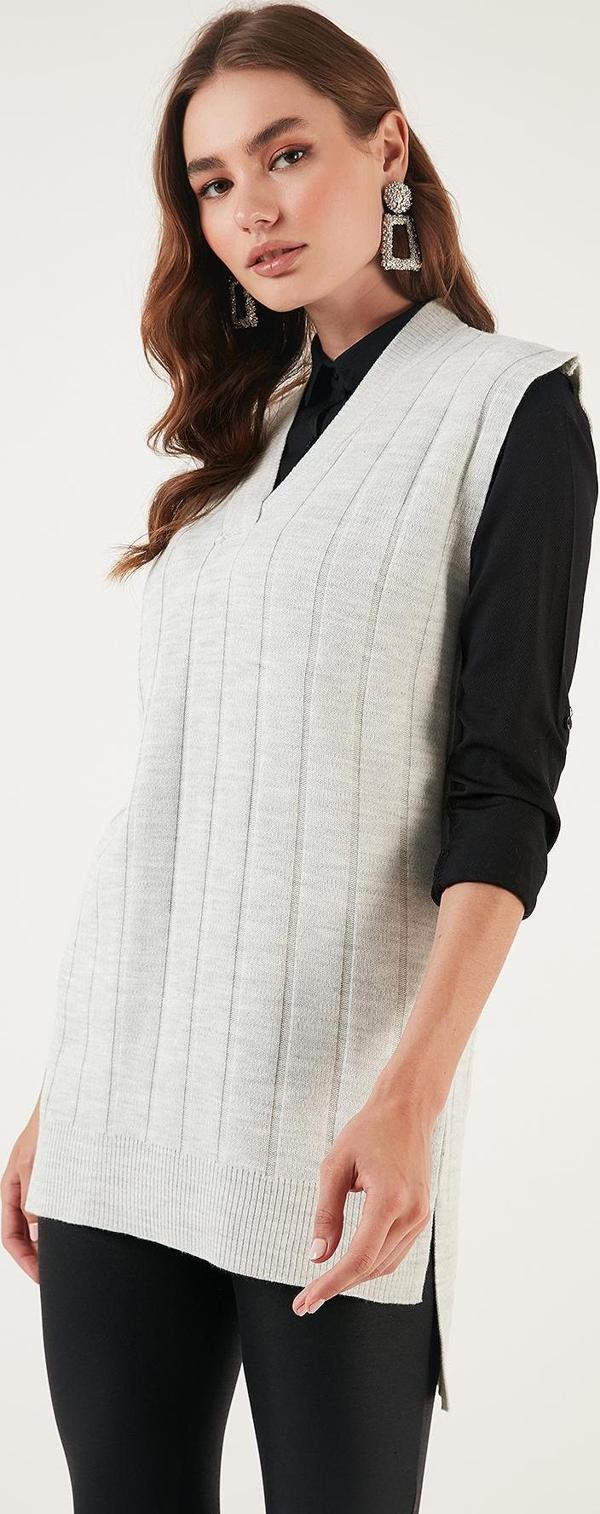 Lela V Yaka Uzun Triko Bayan Süveter 4616088 Kar Gri - Image 1