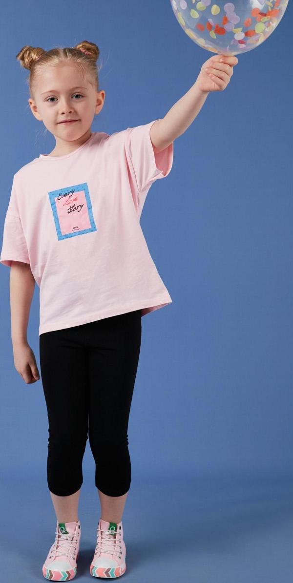 Lela Pamuklu Bisiklet Yaka Kısa Kollu Taytlı Alt-Üst Kız Çocuk Takım 6212005 PEMBE - Image 1