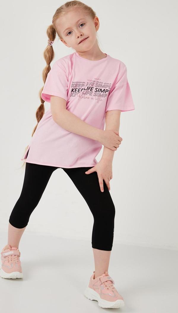 Lela Pamuklu Bisiklet Yaka Kısa Kollu Taytlı Alt-Üst Kız Çocuk Takım 6212007 PEMBE - Image 1