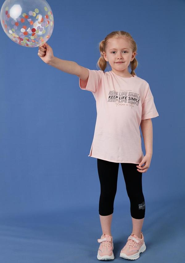 Lela Pamuklu Bisiklet Yaka Kısa Kollu Taytlı Alt-Üst Kız Çocuk Takım 6212007 SOMON - Image 1