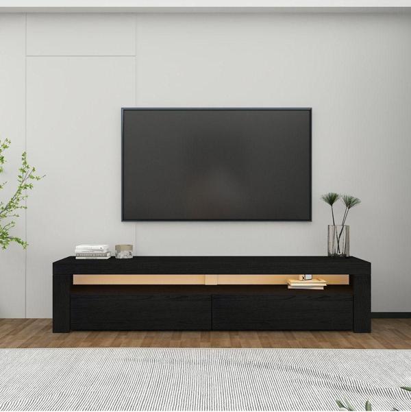 İnarch Dizayn Batı Led Işıklı, 2 Kapaklı Tv Ünitesi, Tv Sehpası Ahşap Siyah - Image 1