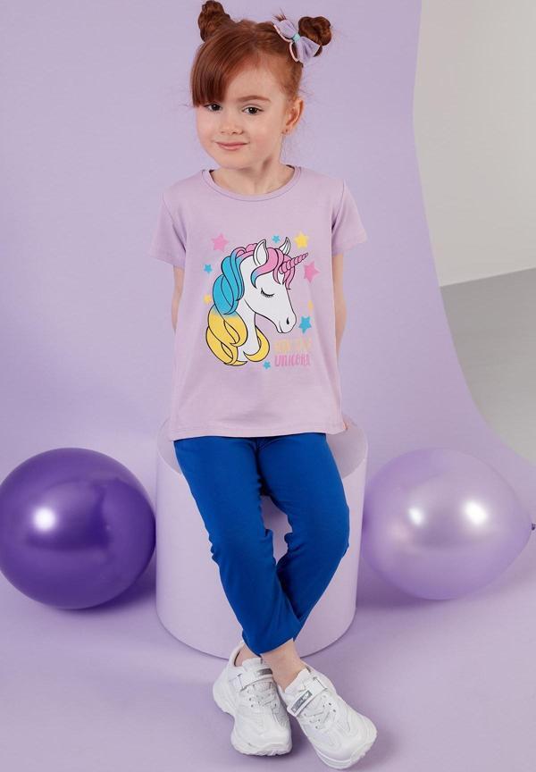 Lela Baskılı Bisiklet Yaka Pamuklu Kız Çocuk T Shirt 6211035 LİLA - Image 1