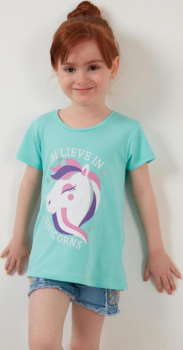 Lela Baskılı Bisiklet Yaka Pamuklu Kız Çocuk T Shirt 6211036 MİNT - Image 1