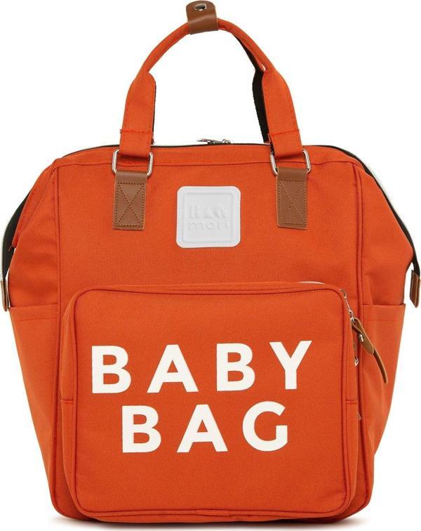 Bagmori Baby Bag Baskılı Cepli Anne Bebek Bakım Sırt Çantası Kiremit - Image 1